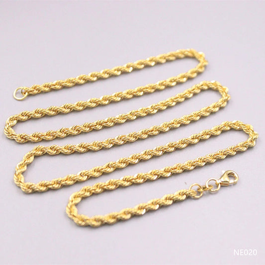VOJEFEN Pure Au750 18k Yellow Gold Chain Men Women 3mm Simple Hemp Rope Necklace NE020