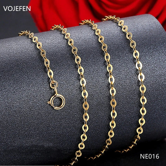 VOJEFEN 18 K Real Gold Necklace Dainty Original AU750 O Chains Link Beautiful Jewelry For Women & Men (Yellow, Rose) Choker New NE016