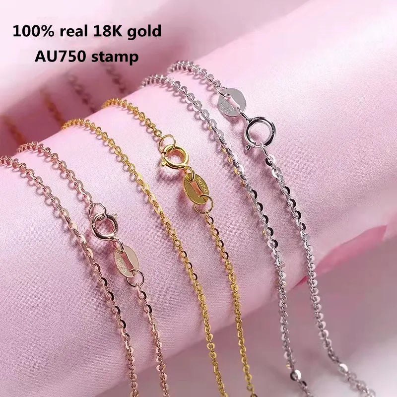 VOJEFEN  Real 18K Gold O-shaped Chain AU750 Pure Gold Necklace   Fine Jewelry Birthday Gift