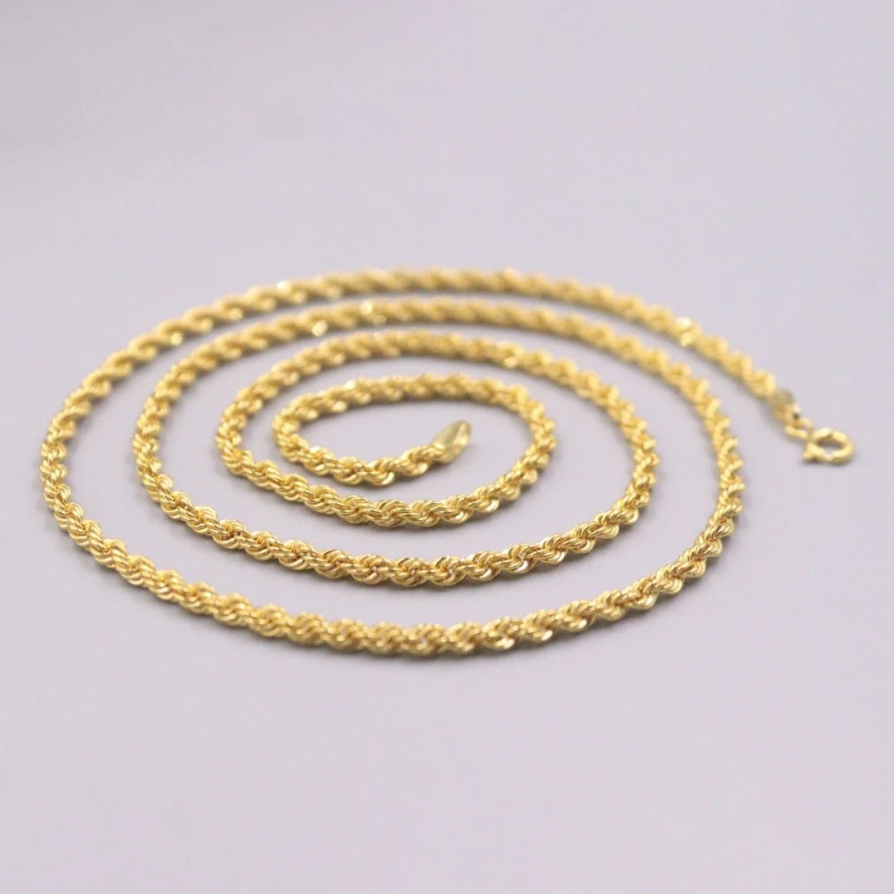 AU750 Pure 18K Yellow Gold Necklace New Twisted Rope Chain Necklace 5g / 22inch For  Women Gift
