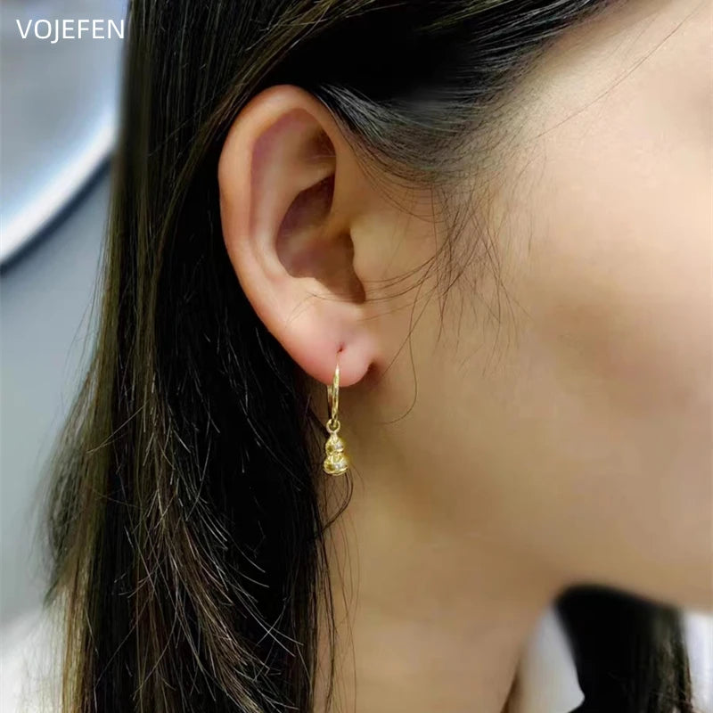 VOJEFEN 18k Hoops Earings Jewellery For Woman AU750 Real Gold Charms Hanging Round Earring Circle Luxury Trending Designer Jewel