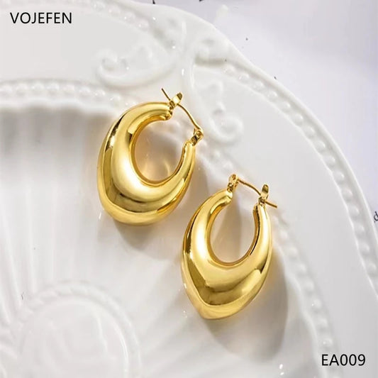 VOJEFEN 18K Hoops Jewelry Women AU750 Real Gold Large Earrings Charms Hypoallergenic Huggie Earing Round for Teens Fine Jewelery EA009