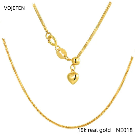 VOJEFEN AU750 Necklace 18k Gold Heart Pendant Chopin Chain Link Genuine Real Gold Fine Jewelry Soliding Adjustment Chains Neck NE018