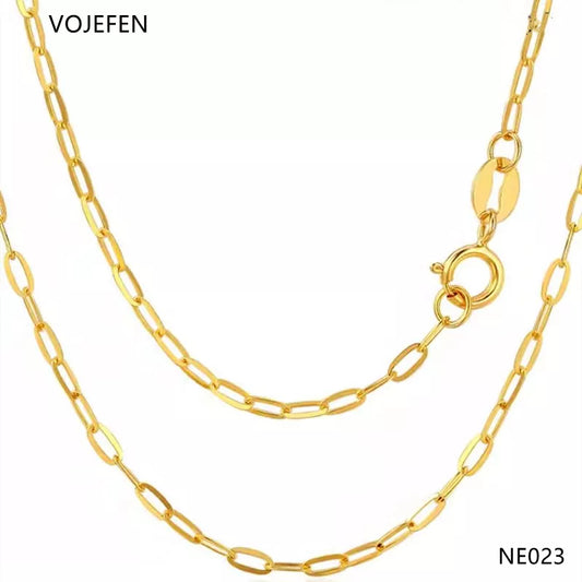 VOJEFEN 18K Pure Gold Oval Necklaces for Women/Girls Genuine AU750 Real Gold O Chain Neck Choker G18 Fine Jewelry Luxury Gifts No. NE023