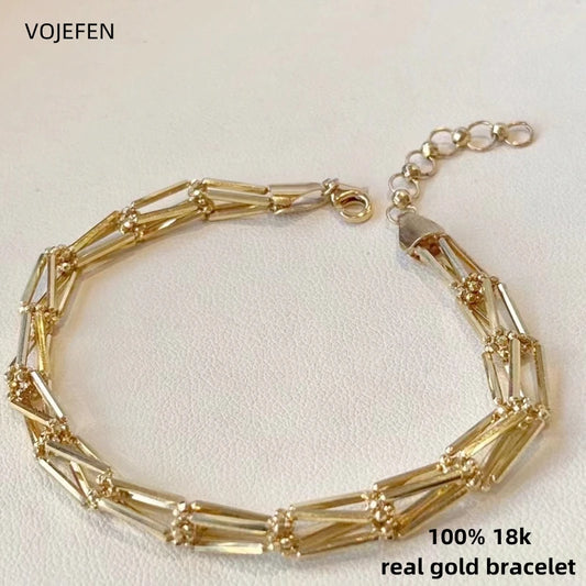 VOJEFEN Personalized Triangle Chain Bracelet 18K Gold True Pure Fine Jewelry For Woman Italian Charm Ladies Luxury New Bracelets