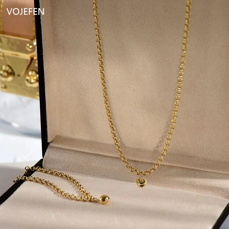 VOJEFEN 18k Gold Necklace And Bracelet Jewelry Sets For Women Heart Drop Original Au750 Pure Gold Luxury Chains Ladies Wedding SE001