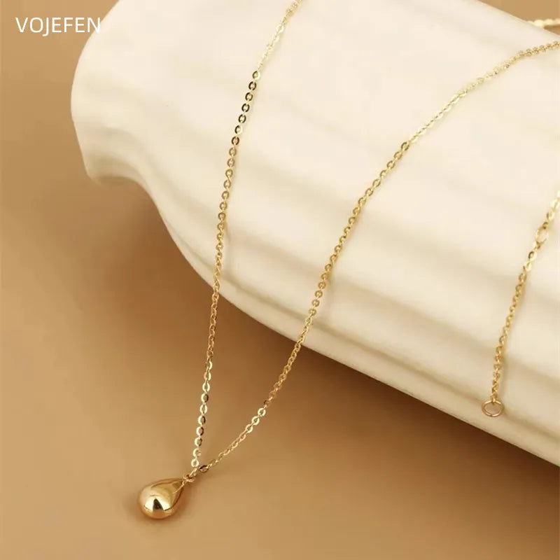 VOJEFEN Women's Necklaces Trend 2023 Designer Jewelry 18K Gold Chain Original Pure Gold Pendant Water-Droplets Choker Necklace