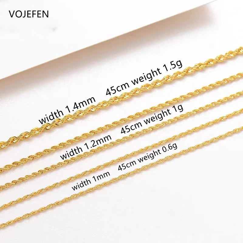 VOJEFEN 18k Gold Necklaces For Women/Male Twist Links Rope Chains Neck Choker AU750 Real Gold Fine Jewelry Luxury Holiday Gifts NE007