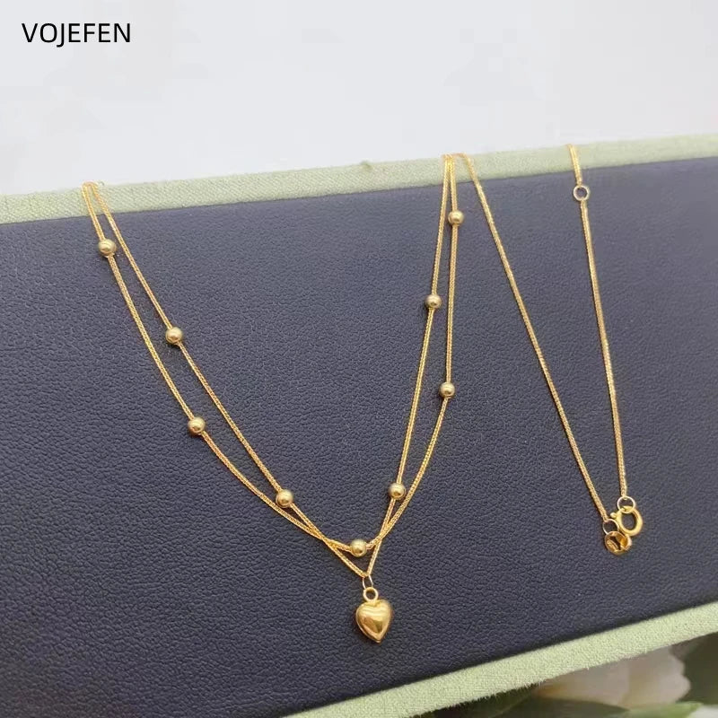 VOJEFEN 18K Pendant Heart Necklace Original AU750 Pure Gold Rope Chains Choker Luxury Jewelry Personalized Fine Jewellery Trend NE012