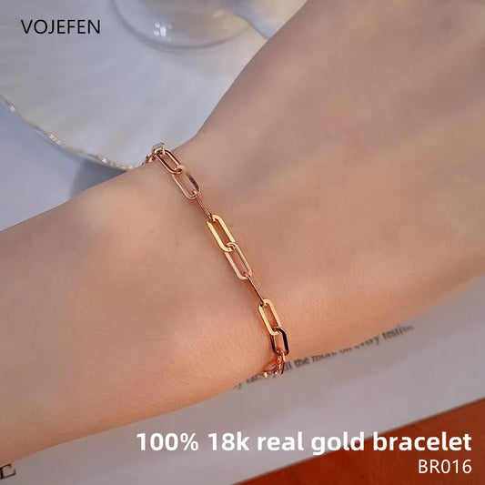VOJEFEN 18K Pure Gold Bracelet For Women AU750 Real Gold Dainty Link Original Bangles Luxury Hand Bracelet Fine Designer Jewelry NO.BR016