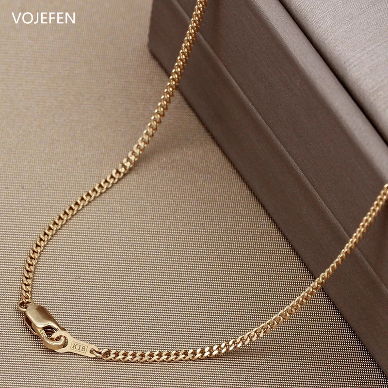 VOJEFEN 18K Gold Necklace Chains For Women/Men Original Cuban Link Chain Authentic AU750 Gold Luxury Quality Jewelry Choker 2024 NE002