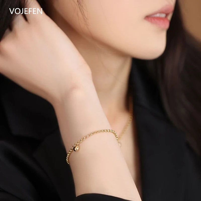 VOJEFEN 18k Gold Necklace And Bracelet Jewelry Sets For Women Heart Drop Original Au750 Pure Gold Luxury Chains Ladies Wedding SE001
