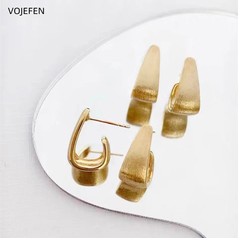 VOJEFEN 18K Gold Earring Womens Jewelry Original Luxury Unusual Earrings AU750 Real Gold Fashion New C Studs Earings 2023 Trend No. EA002