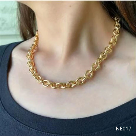 VOJEFEN 18K Real Gold Necklace for Women/Men Big Chains Width 8mm Luxury Jewelry NE017