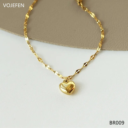 VOJEFEN 18K Heart Pendant Bracelets Woman Original Jewelry Real Gold Lips Chains Bracelet AU750 Gold Luxury Jewelery Hand Link No. BR009