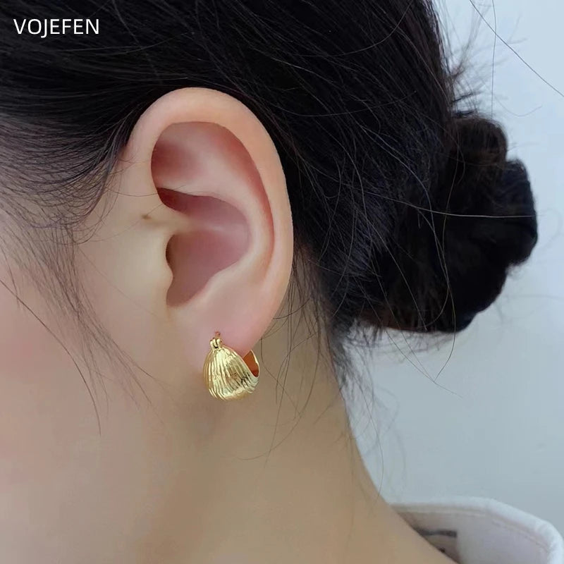 VOJEFEN 18k Hoops Earings For Woman Earrings Charms Round Earring Circle Luxury New 2024 Trending Designer Ear Piercing Jewelry BR007