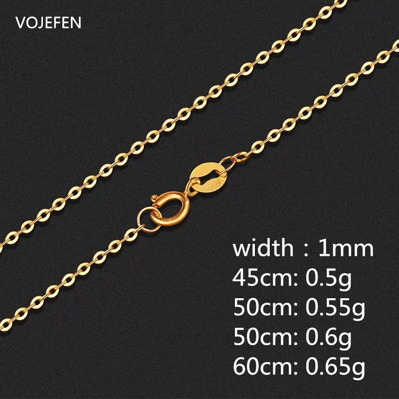 VOJEFEN 18 K Real Gold Necklace Dainty Original AU750 O Chains Link Beautiful Jewelry For Women & Men (Yellow, Rose) Choker New NE016