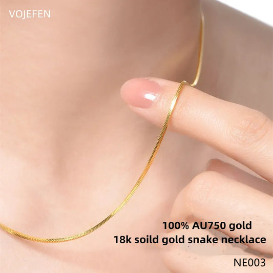 VOJEFEN 18 K Pure Gold Snake Necklaces New In Chains Luxury Quality Jewelry Female AU750 Long Dainty Necks Choker Links Fashion NE003