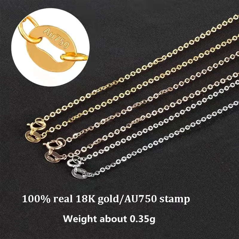 VOJEFEN Women Real 18K Gold Chain Necklace Classic Simple O Chain Design Pure AU750 Gold Necklace for Woman Fine Jewelry Gift