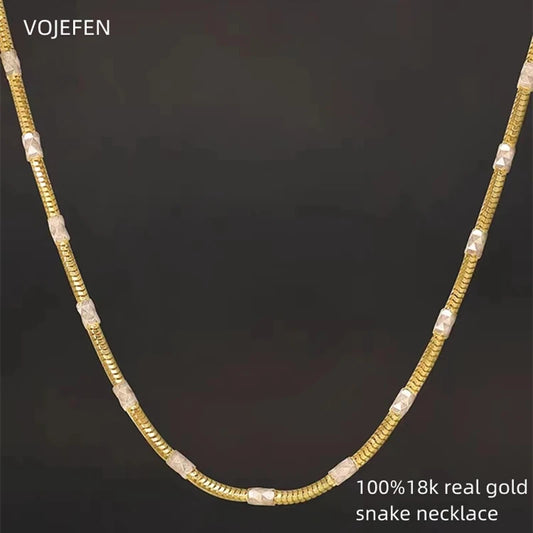 VOJEFEN Shiny Women's Neck Necklace Cuban Chain For Men Gold 18K Original Luxury Brand Jewelry Pure Gold New In Female Necklace