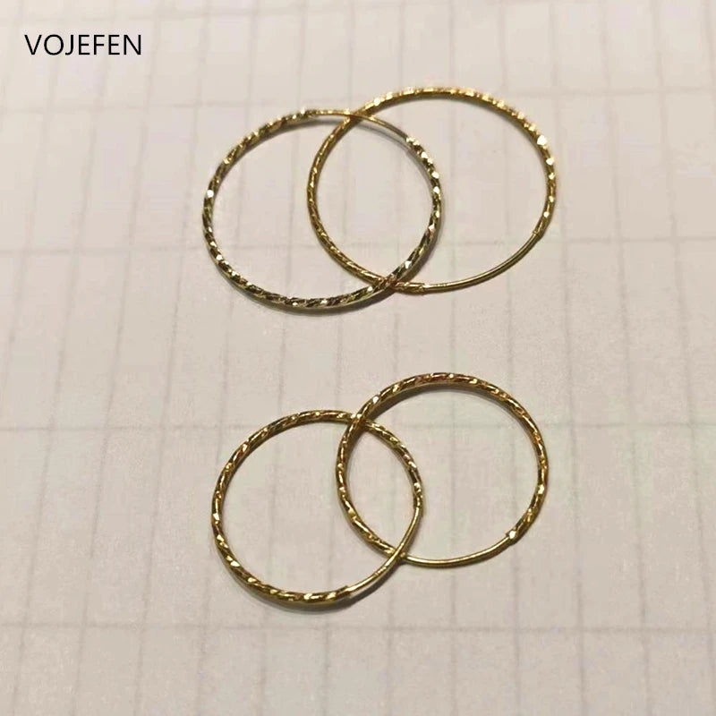VOJEFEN 18 K Pure Gold Earring Hoops Women Original Shiny Pattern Round Large Earrings Charms New In Earing Circle Fine Jewelry BR005