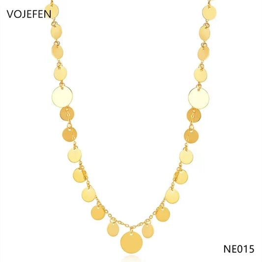 VOJEFEN 18K Pure Gold Necklaces Bohemia Chains Original AU750 Golden Rounds Pendant Luxury Jewelry For Women Choker Neck Fashion NE015