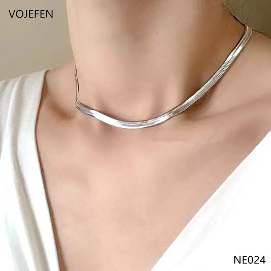 VOJEFEN 18K White Gold Necklaces Jewelry For Women Fashion Original New AU750 Real Gold Snake Chains Neck Choker Luxury Jewelry No. NE024