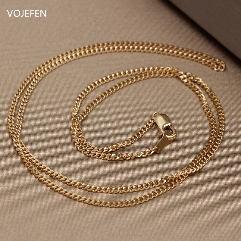 VOJEFEN 18K Gold Necklace Chains For Women/Men Original Cuban Link Chain Authentic AU750 Gold Luxury Quality Jewelry Choker 2024 NE002