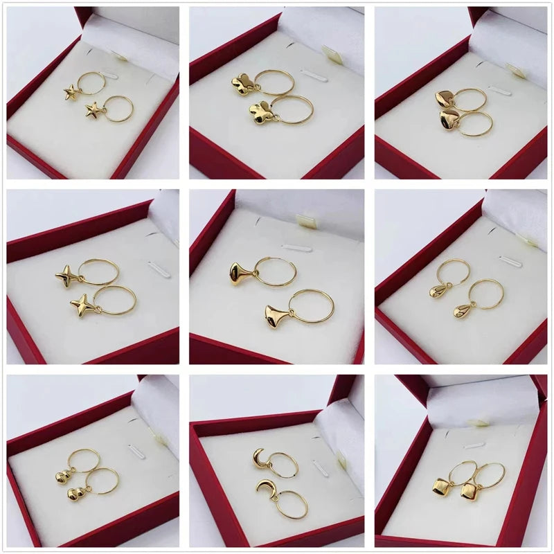 VOJEFEN 18k Hoops Earings Jewellery For Woman AU750 Real Gold Charms Hanging Round Earring Circle Luxury Trending Designer Jewel