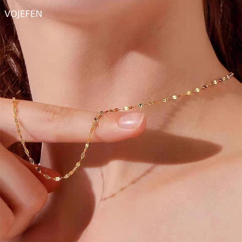 VOJEFEN 18K Lips Necklace Jewelery AU750 Pure Gold Elegant Women Shiny Water-wave Chains Choker Original Luxury Designer Jewelry NE010
