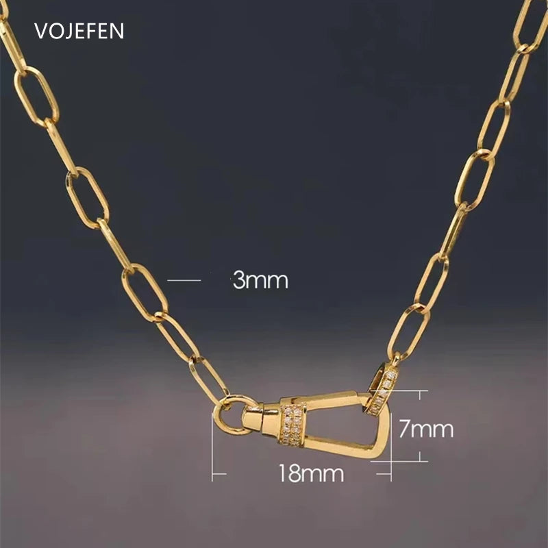 VOJEFEN 18K Pendant Necklace Mini Diamond AU750 Real Gold Link Choker Jewelry for Women Handmade/Cross Chains Luxury Jewellery NE013