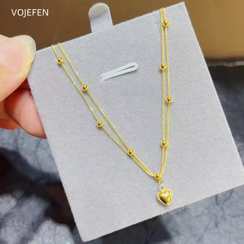 VOJEFEN 18K Pendant Heart Necklace Original AU750 Pure Gold Rope Chains Choker Luxury Jewelry Personalized Fine Jewellery Trend NE012