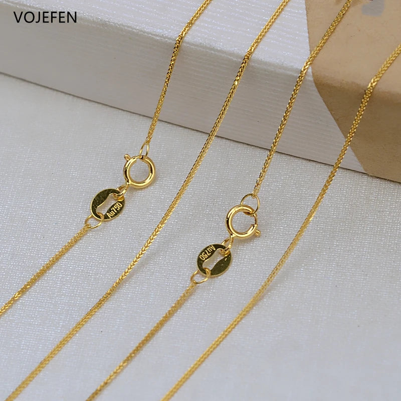 VOJEFEN 18K Gold Necklace Jewelry Genuine 18K Yellow Gold Rope Chain Long Real Au750 Necklace Pendant Wedding Party Gift For Women NE006