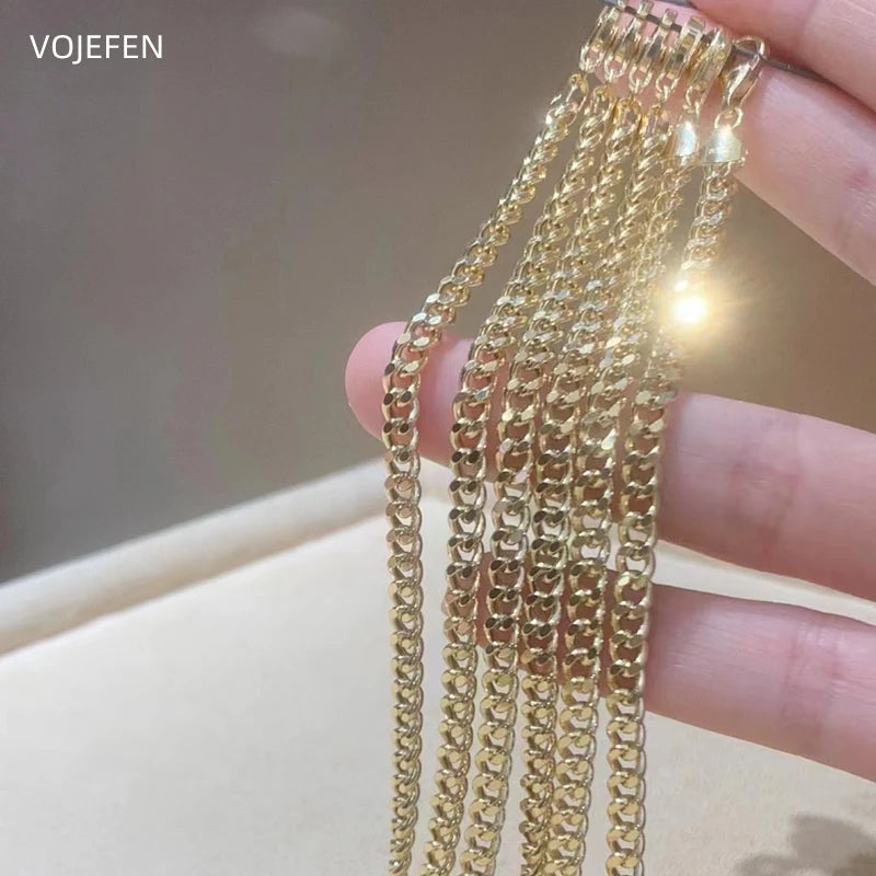 VOJEFEN 18K Gold Cuban Necklace /Bracelet Jewelry For Women/Men Fashion AU750 Pure Gold 4.2MM Chain Neck Luxury Quality Choker Jewel NE009