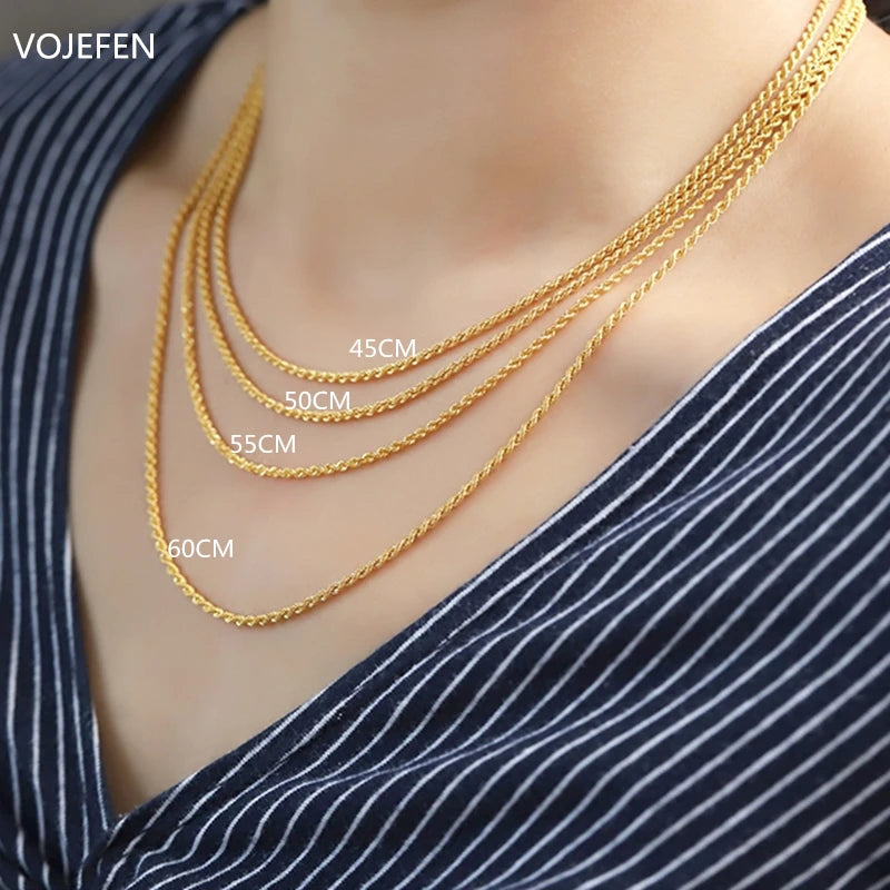 VOJEFEN 18K Necklace Jewelry AU750 Real Gold Rope Chain For Women/Men Large Thickened Tennis Link Neck Choker Luxury Brand Jewel NE011