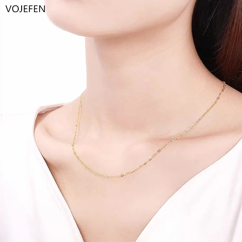 VOJEFEN 18K Choker Necklaces for Women Jewellery AU750 Pure Gold Chains New Fashion Jewelry Luxury Gifts Jewelry On The Neck NE004