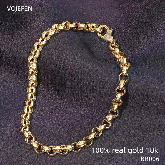 VOJEFEN 18K Gold Bracelet Mens Jewellery AU750 Dainty Simple Chains Trendy Jewelry for Girl Beautiful Personalized Holiday Gift BR006