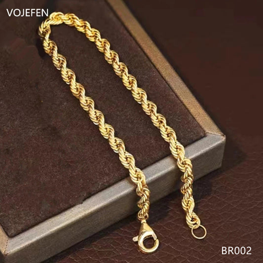 VOJEFEN 18K Gold Original Pure Bracelets Jewelry Shiny Golden Rope Chains Women's Wrist Bracelet Man Luxury Fashion High Quality BR002