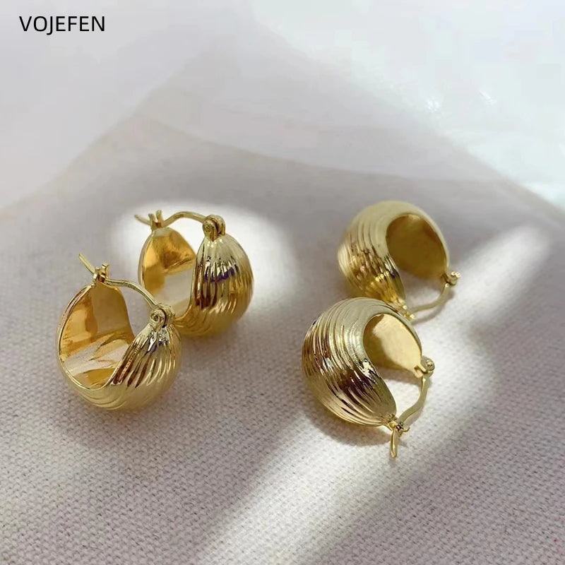 VOJEFEN 18k Hoops Earings For Woman Earrings Charms Round Earring Circle Luxury New 2024 Trending Designer Ear Piercing Jewelry BR007