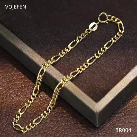 VOJEFEN 18k Figaro Bracelets AU750 Pure Gold Bold Chains Luxury Quality Jewelry For Women Men Genuine Fashion Hand Chains Fine BR004