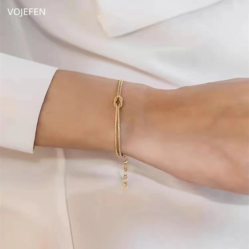 VOJEFEN 18K Bracelets For Woman Luxury Italian AU750 Gold Rope Chains Links Diamond Cut Bracelet New Trendy Woman Jewelry 2024 BR003