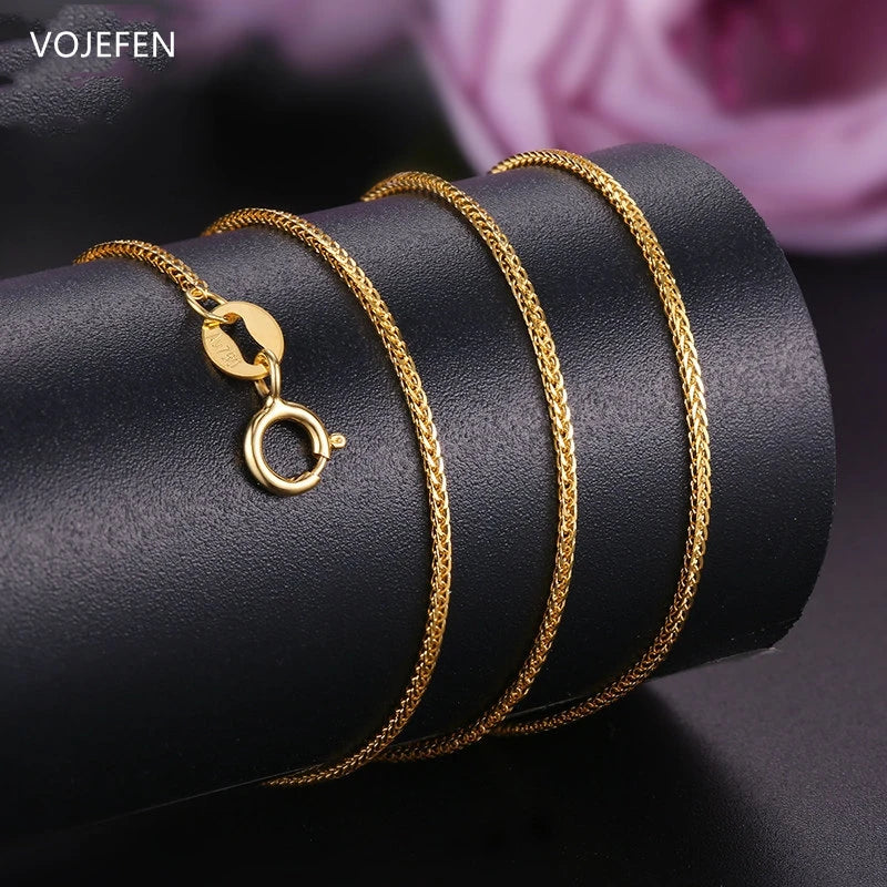 VOJEFEN 18K Gold Necklace Jewelry Genuine 18K Yellow Gold Rope Chain Long Real Au750 Necklace Pendant Wedding Party Gift For Women NE006