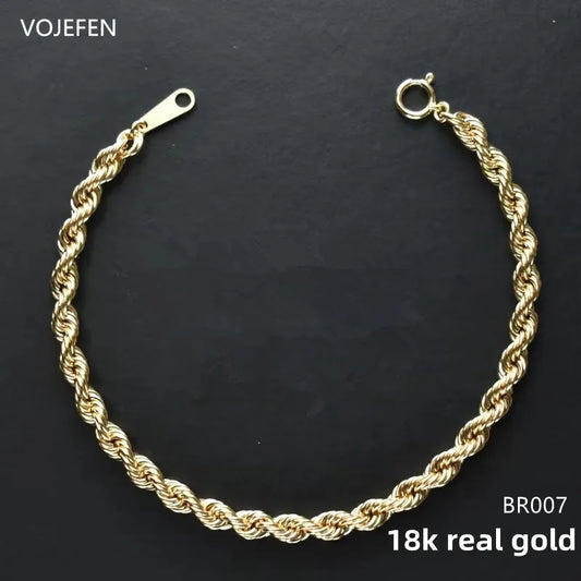 VOJEFEN 18K Gold Bracelets AU750 Real Gold Jewel Personalized Rope Chains For Woman/Men Big Links Genuine Luxury Brand Jewelry BR007