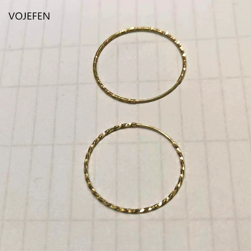 VOJEFEN 18 K Pure Gold Earring Hoops Women Original Shiny Pattern Round Large Earrings Charms New In Earing Circle Fine Jewelry BR005