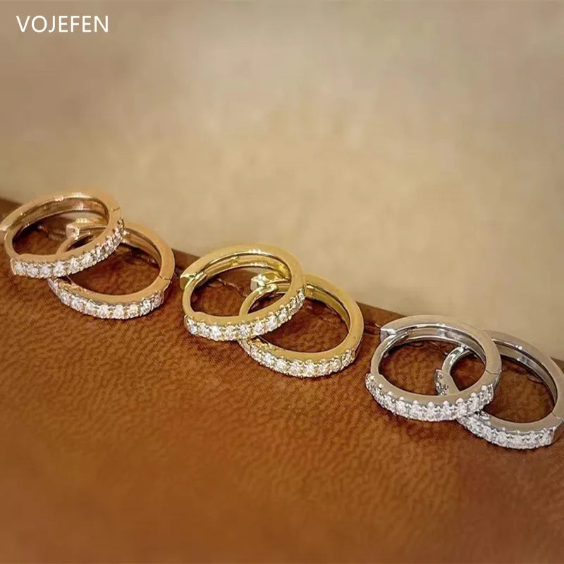 VOJEFEN 18K Gold Hoops Original Pure Diamond Ring Earrings Fashion Small Earings Women / Men Teen High Quality Fine Jewelry 2024 No. EA003