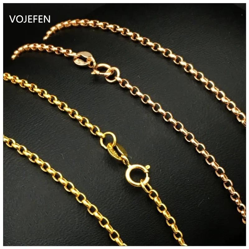 VOJEFEN 18K Gold Choker Necklace Jewel Genuine Solid O Chain Link Fine Jewelry Elegant Womens Neck Female Luxury Golden AU750 NE005