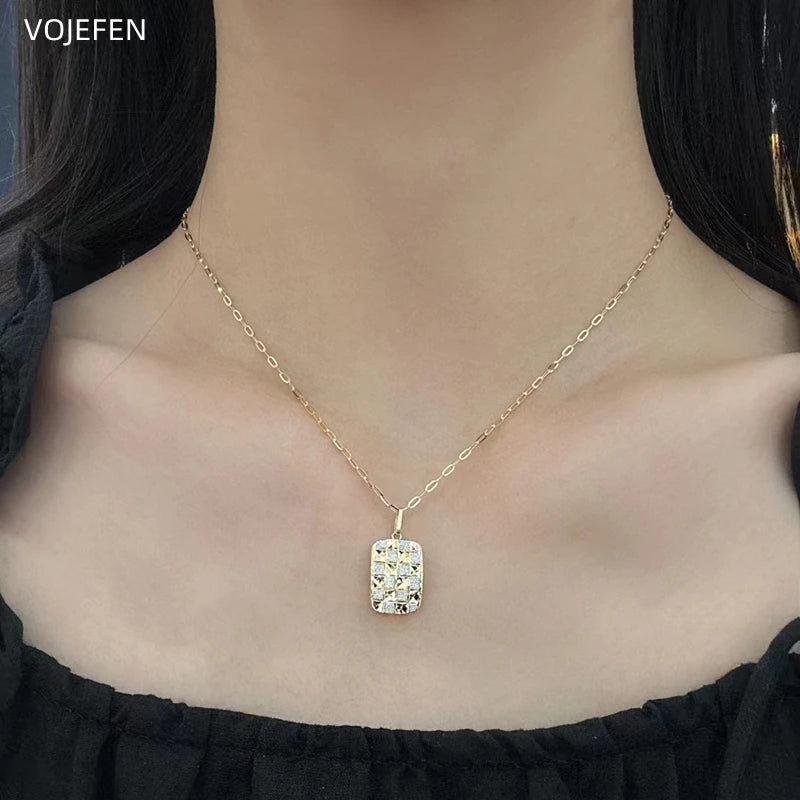 VOJEFEN 18K Pendant Necklace Jewelry AU750 Real Gold for Female Luxury Jewelry Shiny Neck Chains Fashion Original Jewel Holiday