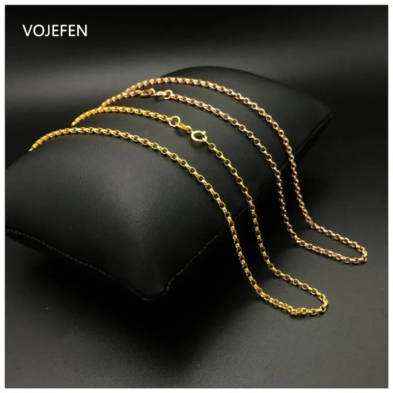 VOJEFEN 18K Gold Choker Necklace Jewel Genuine Solid O Chain Link Fine Jewelry Elegant Womens Neck Female Luxury Golden AU750 NE005