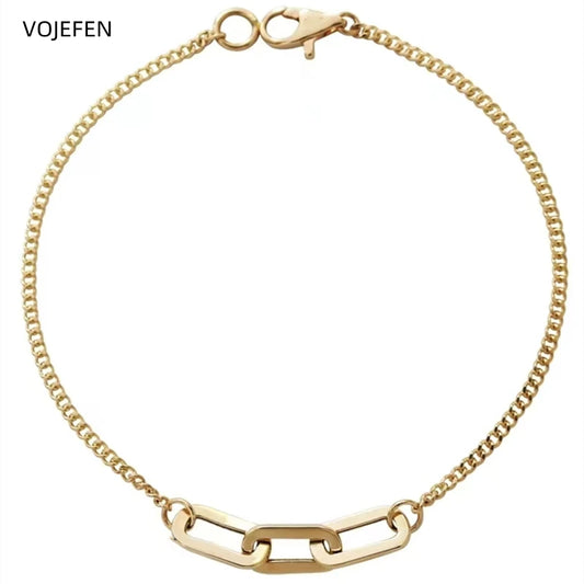 VOJEFEN AU750 Gold Cuban Bracelet Jewelery For Women/Girl 18K Bracelets Chains Minimalist Fine Jewelry Accessories Wholesale