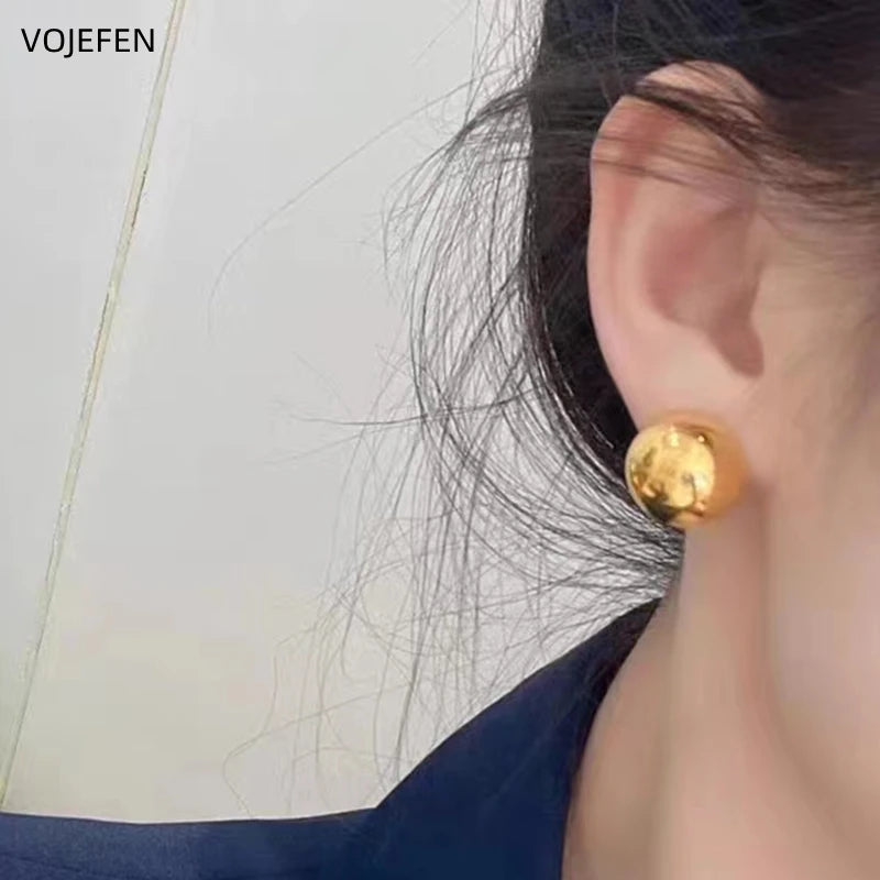 VOJEFEN 18K Balls Studs Earrings Jewelry For Womens Original AU750 Real Gold Shiny Piercing Earings Fashion Luxury Jewelery Gift EA006